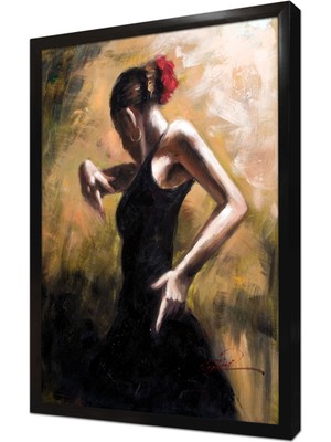 Tablosan Siyah Giymiş Latin Dansı Yapan Kadın Çerçeveli Mdf Tablo