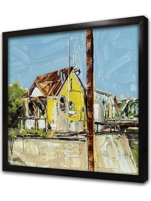 Tablosan Sarı Soyut Ev Çerçeveli Mdf Tablo