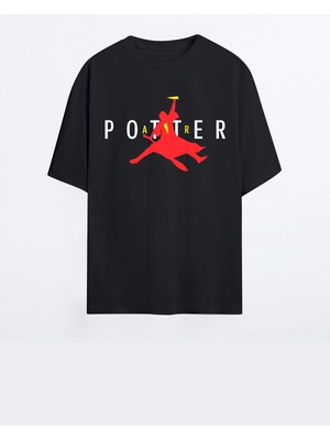 King Crow Potter Siyah Hg Kadın Oversize Tshirt - Tişört
