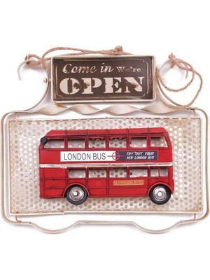 KENPAZAR Sinerji Shop Dekoratif Metal Kapı Yazısı Londra Şehir Otobüsü Dekorlu Vintage Hediyelik