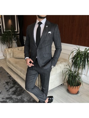 Terzi Adem Italyan Stil Slim Fit Erkek Ceket Pantolon Takım Elbise Antrasit T6479