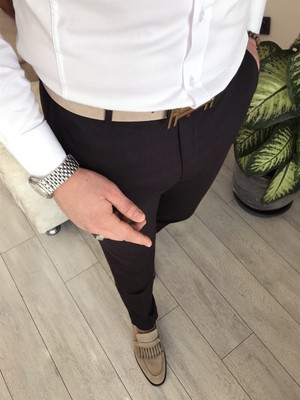 Terzi Adem Italyan Stil Slim Fit Erkek Kumaş Pantolon Kahverengi T4488