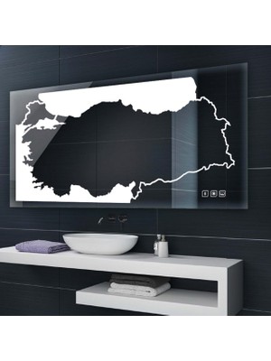Global Led Mirror 70 x 120 cm Türkiye Haritalı Dokunmatik Tuşlu Ledli Banyo Aynası