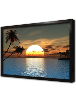 Tablosan Gün Batımı Deniz Çerçeveli Mdf Tablo
