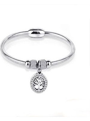 Tonstyle TS000517 - Hayat Ağacı Figürü Kristal Taş Detay Pand. Paslanmaz Çelik Kadın  Bileklik