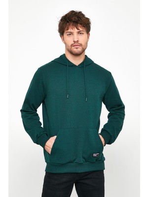 mmetalic Koyu Yeşil Erkek Kapüşonlu Kanguru Cepli Sweatshirt