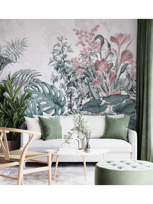 Özel Duvarlar Yapraklar Renkli Çiçekler Tropikal Duvar Posteri