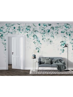 Özel Duvarlar Oturma Odası Duvar Kağıdı Sarmaşık Turkuaz Çiçekler