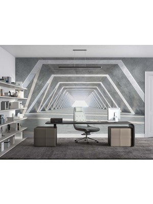 Özel Duvarlar 3D Duvar Kağıdı - Gri Işıklı Derin Tünel