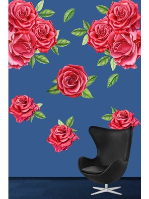 Kt Grup Kırmızı Şakayık Çiçekleri Duvar Sticker Seti