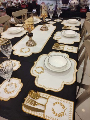 Dolce Mariee 19  Parça Amerikan Servis & Runner Set Beyaz Gold