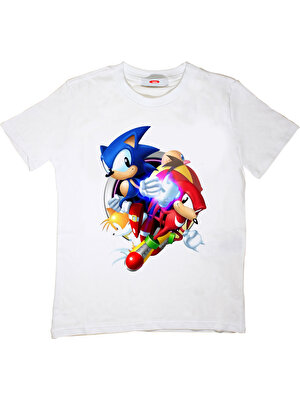 TakeTshirt Sonic Çocuk Tişört Beyaz Unisex