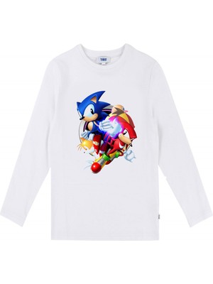 TakeTshirt Sonic Uzun Kol Çocuk Tişört Beyaz Unisex