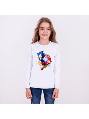 TakeTshirt Sonic Uzun Kol Çocuk Tişört Beyaz Unisex