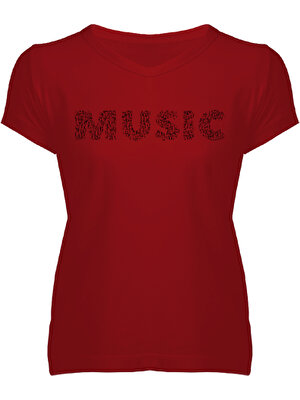 Tisho Müzik 1 Kırmızı Kadın V Yaka Tişört