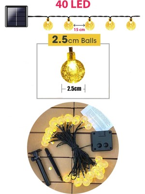 Trendpoint 40 Ledli 8 Modlu Solar Büyük Kristal Top Bahçe Aydınlatma Dekorasyon Güneşenerji Sarıışık