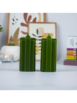 Mument Dekoratif Kübik Mum Seti Yeşil