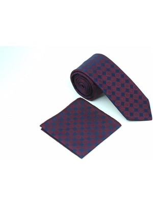 Brianze Bordo Lacivert Motif Desen Kravat Mendil Set