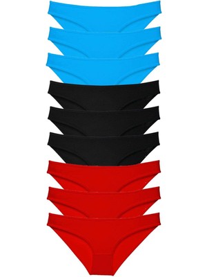 Royaleks 9 Adet Süper Eko Set Likralı Kadın Slip Külot Siyah Kırmızı Mavi