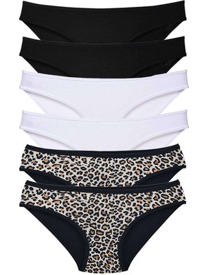 Royaleks 6 Adet Likralı Kadın Slip Külot Leopar Siyah Beyaz