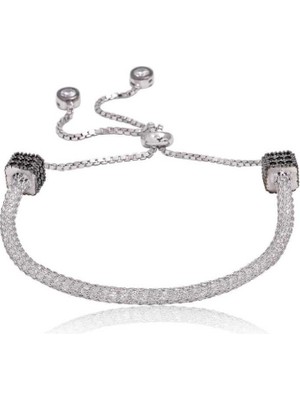 925 Gümüş Gümüş Taşlı File Kadın 925 Ayar Gümüş Bileklik