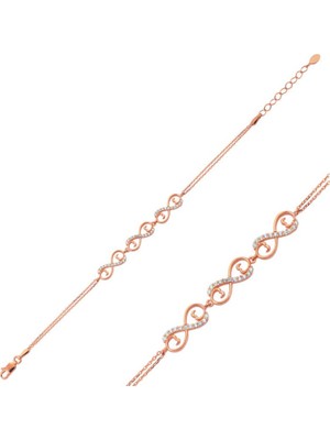 925 Gümüş Sonsuzluk Üç Kalpli 925 Ayar Gümüş Bileklik