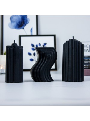 Mument Dekoratif Kübik Dalga Buzdağı Mum Seti Siyah