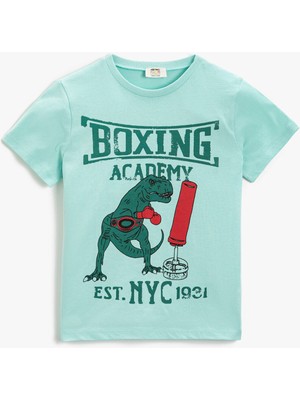 Koton Erkek Çocuk Dinozor Baskılı Kısa Kollu Tişört Pamuklu Box Temalı
