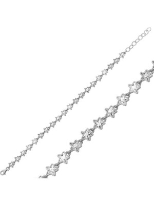 925 Gümüş Yıldız Sıra Taşlı 925 Ayar Gümüş Bileklik