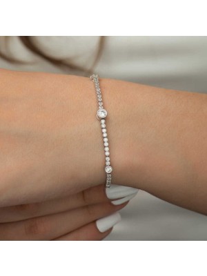 925 Gümüş Su Yolu Üç Taşlı 925 Ayar Gümüş Bileklik