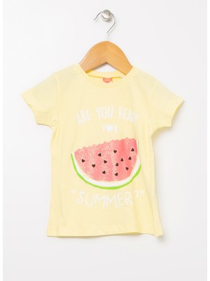 Koton Sarı Bisiklet Yaka Kız Çocuk T-Shirt Kısa Kol Günlük Stil Grafik Desenli