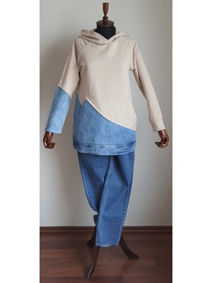 Allday Marka Kum Rengi Rahat Kalıp Denim Görünümlü Sweet Tunik - P-1202