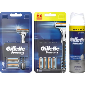 Sensor3 Tıraş Makinesi + Yedek Tıraş Bıçağı 14'lü + Gillette  Nemlendirici TIRAŞKÖPÜĞÜ250ML