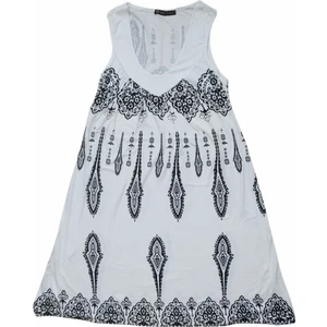 Kadın Beyaz Kolsuz Otantik Desenli Diz Boyu Elbise ÖE-220