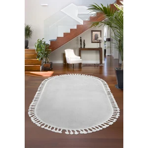 Diji Dekor Dijidekor Açık Gri Oval Post Dokuma Halı Saçaklı Peluş Yumuşacık Kaymaz 160X600