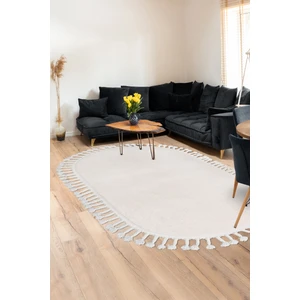 Diji Dekor Dijidekor Açık Vizon-Krem Oval Post Dokuma Halı Saçaklı Peluş Yumuşacık Kaymaz Antibakteriyel 160X600