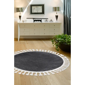 Dijidekor Koyu Gri Yuvarlak Post Dokuma Halı Püslüllü Peluş Halı Antibakteriyel 100X100
