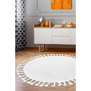 Dijidekor Beyaz Yuvarlak Post Dokuma Halı Saçaklı Peluş Halı Antibakteriyel 170X170