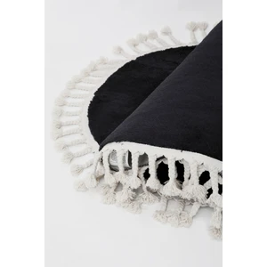 Dijidekor Siyah  Yuvarlak Post Dokuma Halı Püslüllü Peluş Halı Antibakteriyel 100X100