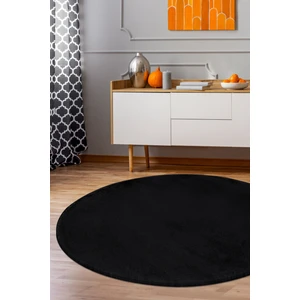 Dijidekor Siyah  Yuvarlak Post Dokuma Halı Peluş Yumuşacık Kaymaz Antibakteriyel 110X110