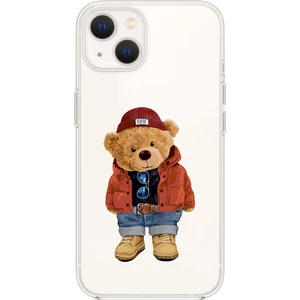 iPhone 13 Uyumlu Teddy Bear Desenli Kamera Lens Korumalı Premium Silikonlu Şeffaf Kılıf