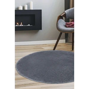 Diji Dekor Dijidekor Koyu Gri Yuvarlak Post Dokuma Halı Peluş Yumuşacık Kaymaz Antibakteriyel 80X80