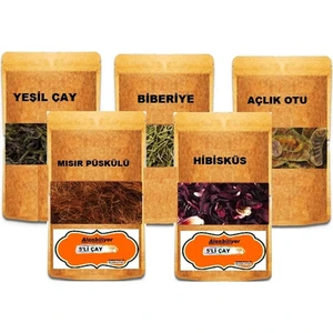 Detoks Çayı 5'li Paket ; Yeşil Çay - Hibiskus - Biberiye - Mısır Püskülü - Açlık Otu
