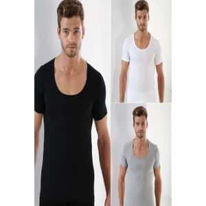 Karışık Renkli Erkek Fanila Bisiklet Yaka Kısa Kollu Tişört 3 Adet %100 Pamuk Penye