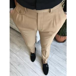 Terzi Adem Italyan Stil Slim Fit Erkek Pileli Kumaş Pantolon Camel T5289