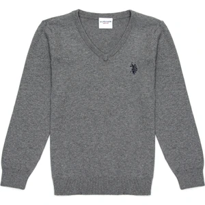 U.S. Polo Assn. Erkek Çocuk Gri Melanj Basic Triko Kazak