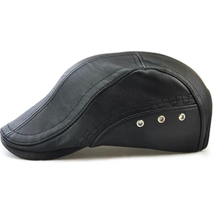 Siyah Bahar Erkek Şapka Suni Deri Bere Şapka Casquette Kap Şapkalar Erkekler Içın Eşlikler Eş Şapkası Gorras Planas Düz Kapaklar Pu  (Yurt Dışından)