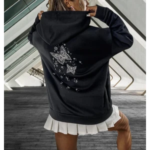 Amor Man Amor Woman Kapüşonlu Tam Fermuarlı Sırt Kelebek Baskılı Oversize Kalın Tam Kışlık Kadın Ceket-Sweatshirt