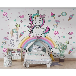 Özel Duvarlar Unicorn Gökkuşağı Çocuk Odası Duvar Kağıdı