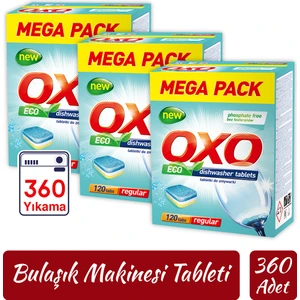 Oxo Bulaşık Makinesi Tableti Mega Paket Deterjan 360 Tablet Hepsi Bir Arada (3X120)